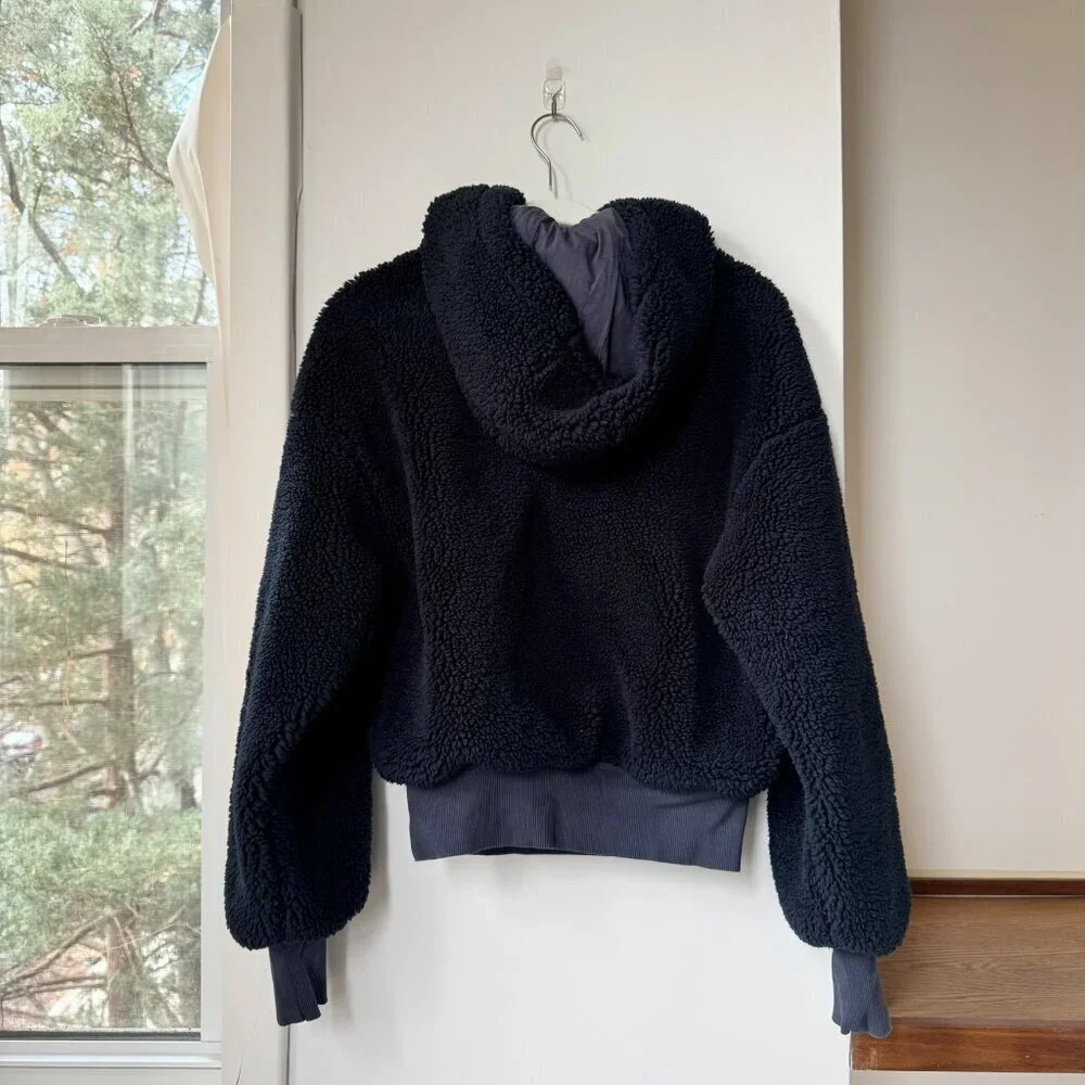 Alo Streetside Quarter Zip Hooded Fleece Jacket Navy Blue XS